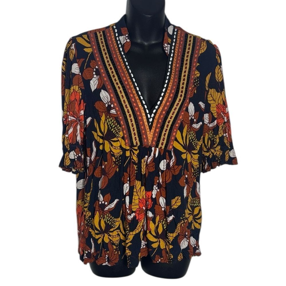 Blank London Anthropologie women’s large petite Stephanie embroidered top